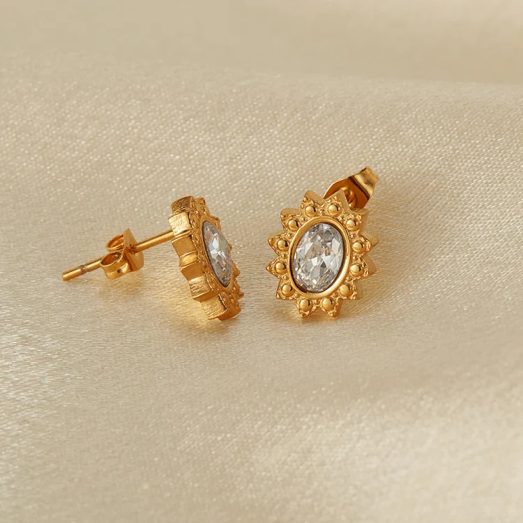 OPK GE944 1pair Vintage Simple Diamond Earrings Stainless Steel Gold-Plated Earrings(Light Blue Diamond) - Image 4