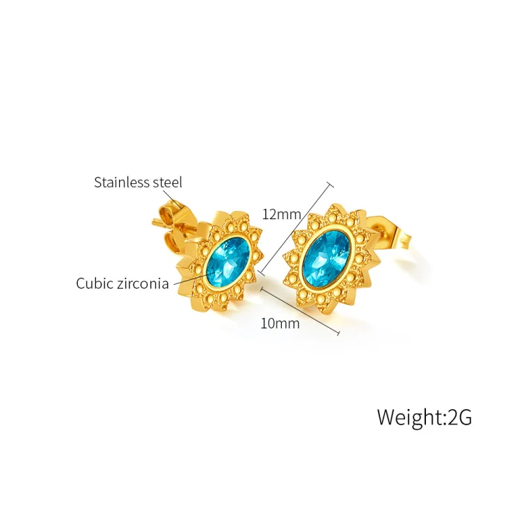 OPK GE944 1pair Vintage Simple Diamond Earrings Stainless Steel Gold-Plated Earrings(Light Blue Diamond) - Image 6
