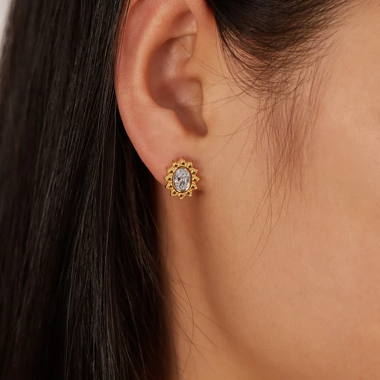 OPK GE944 1pair Vintage Simple Diamond Earrings Stainless Steel Gold-Plated Earrings(White Diamond) - Image 2