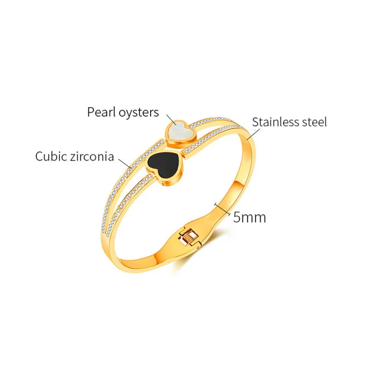 OPK GH1105 Stainless Steel Double Heart Black and White Shell Temperament Bracelet - Image 6