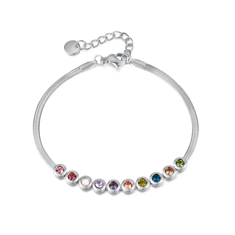 OPK GS1431 Titanium Steel Colorful Zirconia Hand Jewelry Stainless Steel Flat Chain Bracelet, Color: Steel Color