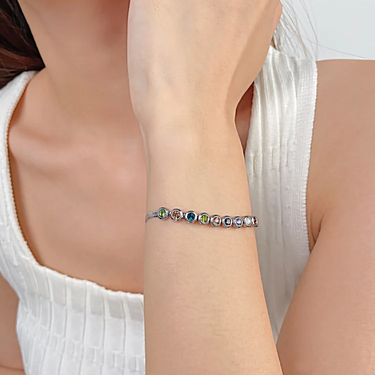 OPK GS1431 Titanium Steel Colorful Zirconia Hand Jewelry Stainless Steel Flat Chain Bracelet, Color: Steel Color - Image 2