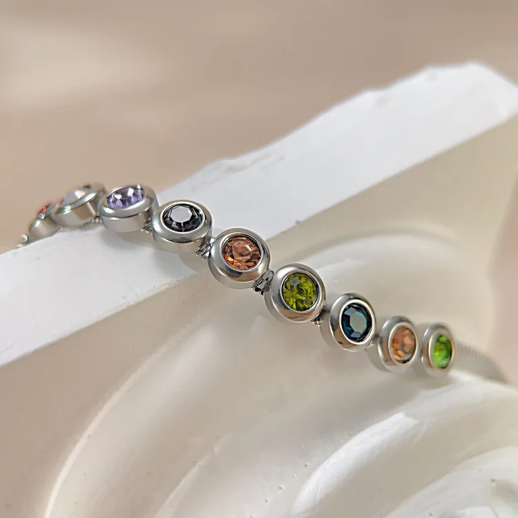 OPK GS1431 Titanium Steel Colorful Zirconia Hand Jewelry Stainless Steel Flat Chain Bracelet, Color: Steel Color - Image 3
