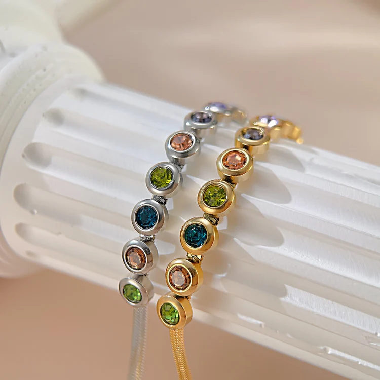 OPK GS1431 Titanium Steel Colorful Zirconia Hand Jewelry Stainless Steel Flat Chain Bracelet, Color: Steel Color - Image 4