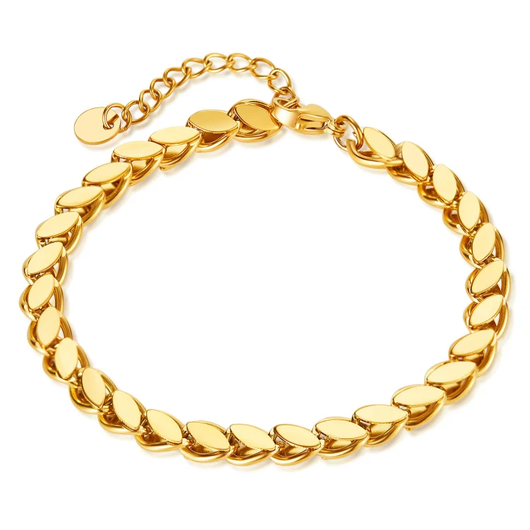 OPK GS1490 Simple Chain Stainless Steel Bracelet, Color: Gold