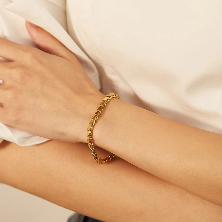 OPK GS1490 Simple Chain Stainless Steel Bracelet, Color: Gold - Image 2