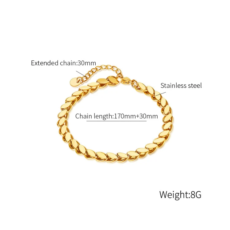 OPK GS1490 Simple Chain Stainless Steel Bracelet, Color: Gold - Image 5