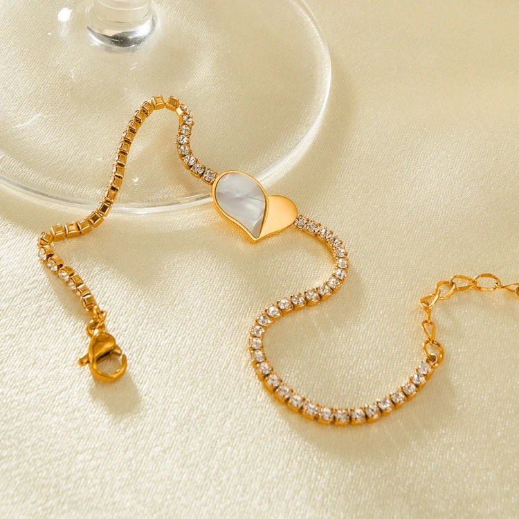 OPK GS1549 Stainless Steel With Diamonds Bracelet Love Heart Shell Hand Jewelry, Color: Gold - Image 3