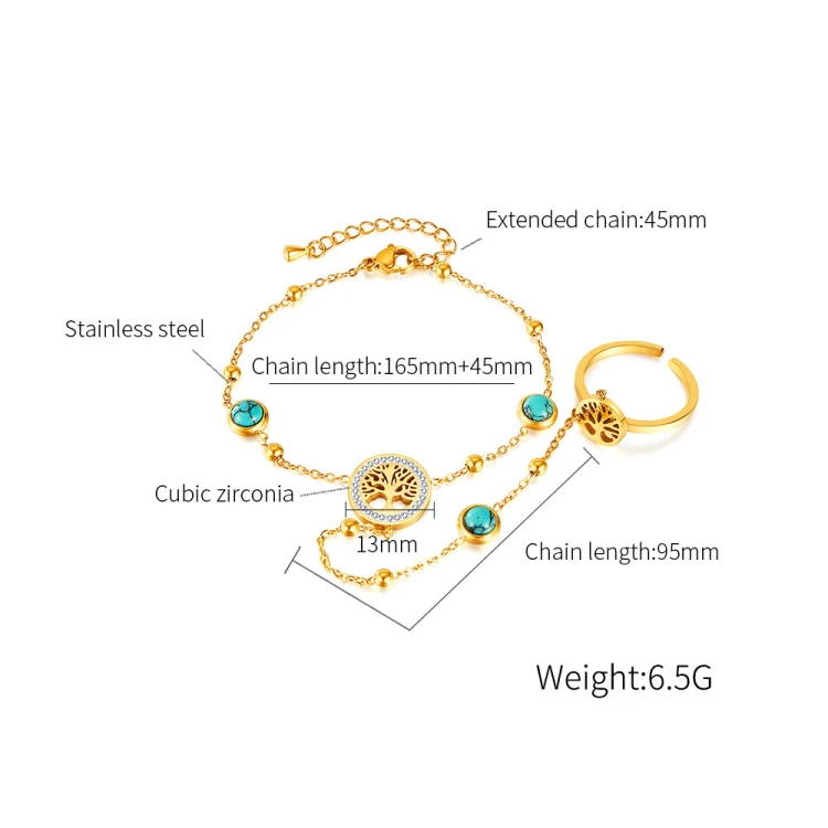 OPK GS1556 2 In 1 Personalized Stainless Steel Skeleton Tree Integrated Bracelet Ring - Image 7