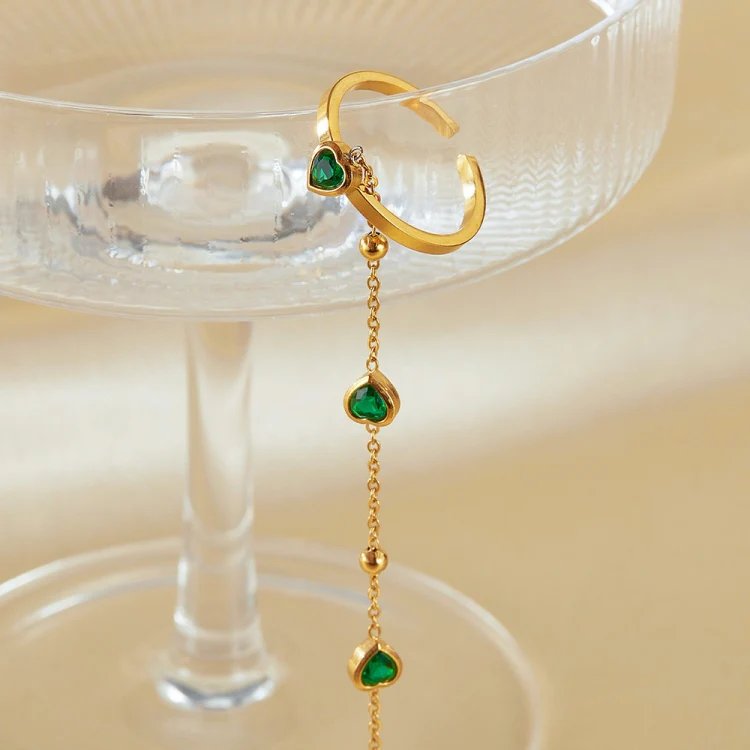 OPK GS1558 2 In 1 Emerald Heart Zirconia Stainless Steel Ring Bracelet - Image 3