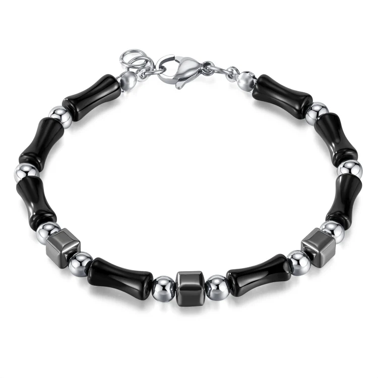 OPK GS1563 Simple Stainless Steel Ink Style Bamboo Patchwork Bracelet