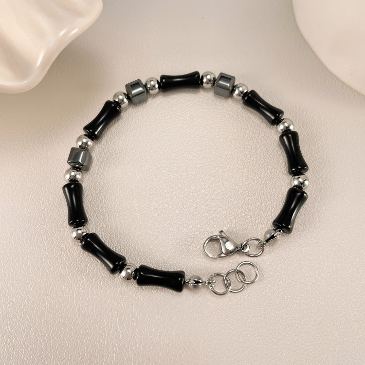 OPK GS1563 Simple Stainless Steel Ink Style Bamboo Patchwork Bracelet - Image 2