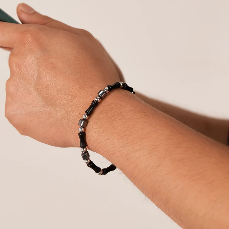 OPK GS1563 Simple Stainless Steel Ink Style Bamboo Patchwork Bracelet - Image 5