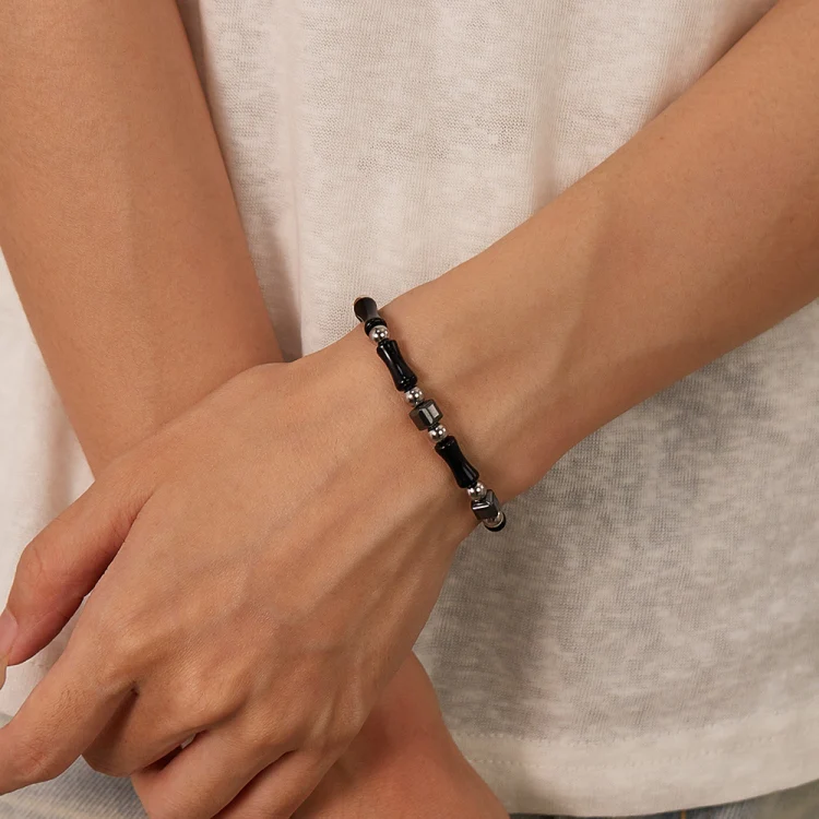OPK GS1563 Simple Stainless Steel Ink Style Bamboo Patchwork Bracelet - Image 6