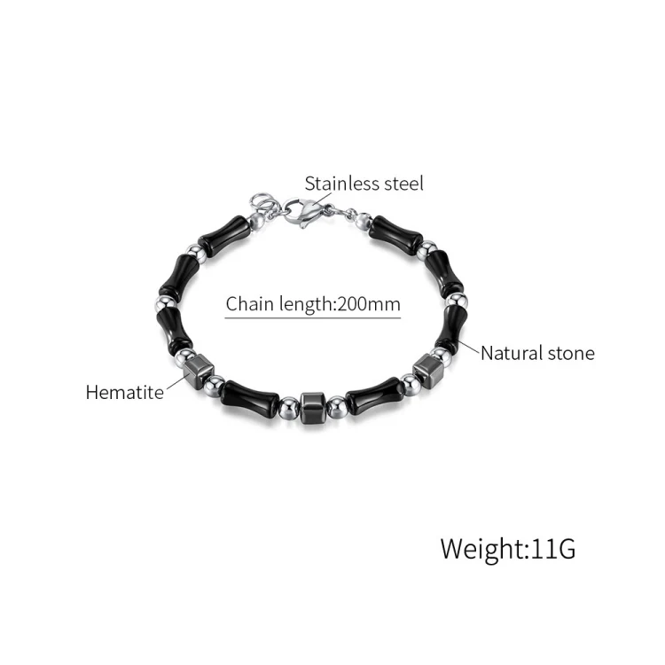 OPK GS1563 Simple Stainless Steel Ink Style Bamboo Patchwork Bracelet - Image 7