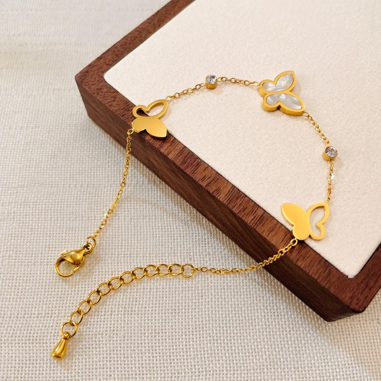 OPK GS1568 Stainless Steel Personalized Hollow Butterfly Zirconia Bracelet(Gold) - Image 2