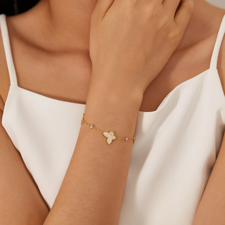 OPK GS1568 Stainless Steel Personalized Hollow Butterfly Zirconia Bracelet(Gold) - Image 5