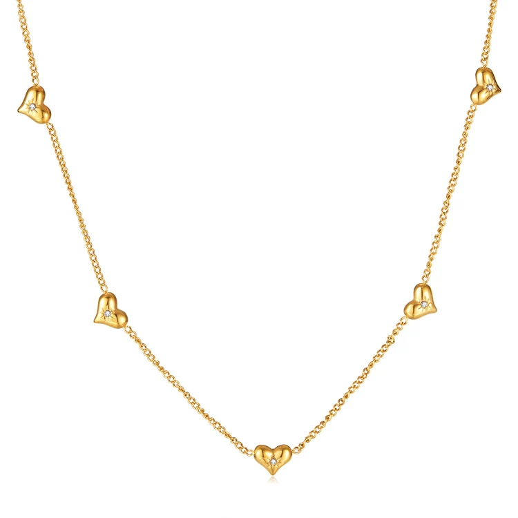 OPK GX2373 Little Sun Zirconia Stainless Steel Peach Heart Necklace, Color: Gold
