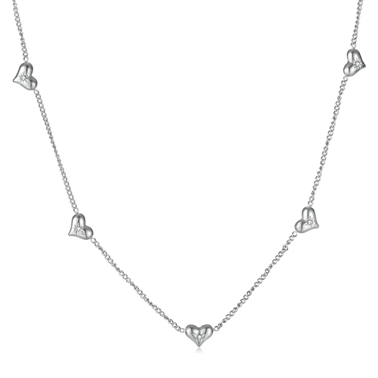 OPK GX2373 Little Sun Zirconia Stainless Steel Peach Heart Necklace, Color: Steel Color