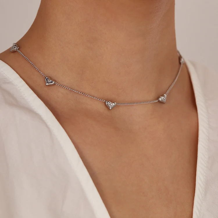 OPK GX2373 Little Sun Zirconia Stainless Steel Peach Heart Necklace, Color: Steel Color - Image 2