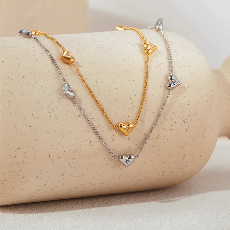 OPK GX2373 Little Sun Zirconia Stainless Steel Peach Heart Necklace, Color: Steel Color - Image 3