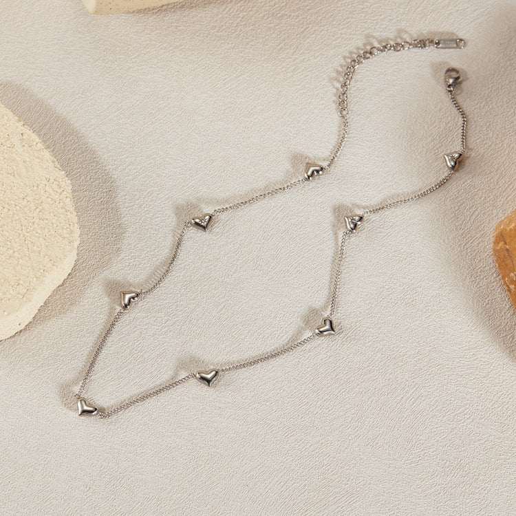 OPK GX2373 Little Sun Zirconia Stainless Steel Peach Heart Necklace, Color: Steel Color - Image 5