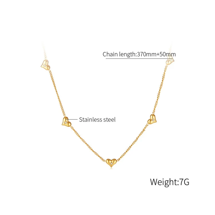 OPK GX2373 Little Sun Zirconia Stainless Steel Peach Heart Necklace, Color: Steel Color - Image 6