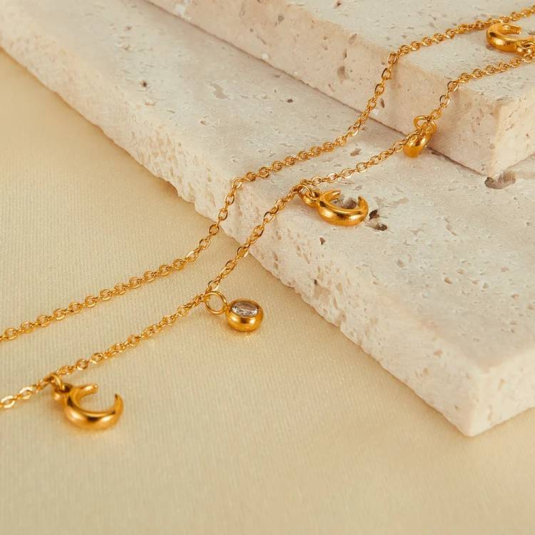 OPK GX2408 Simple Stainless Steel Moon Pendant With Zirconia Collarbone Chain - Image 6
