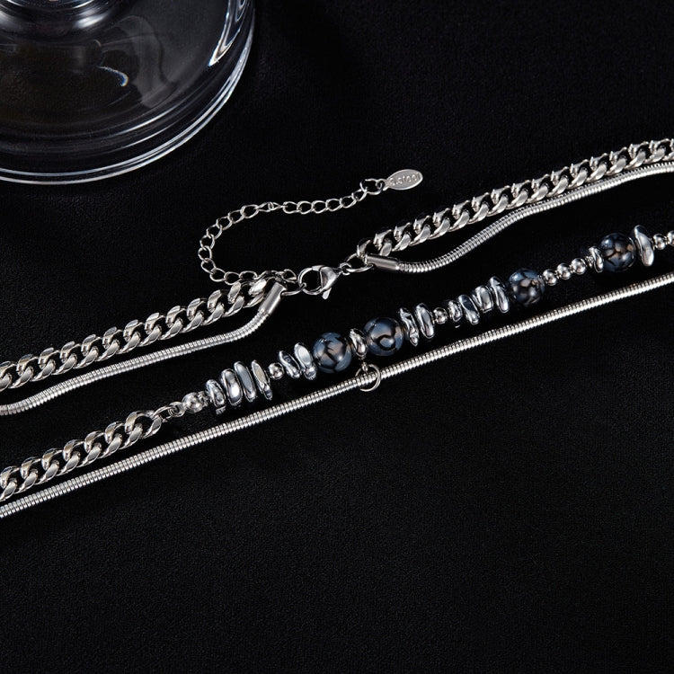 OPK GX2415 Personalized Cool Style Double Layer Necklace Stainless Steel Splicing Chain - Image 4