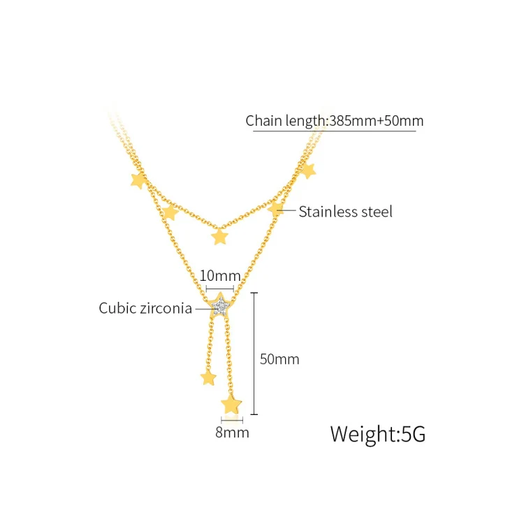OPK GX2436 Stainless Steel Tassel Pentagram Pendant Stacking Necklace(Gold) - Image 7