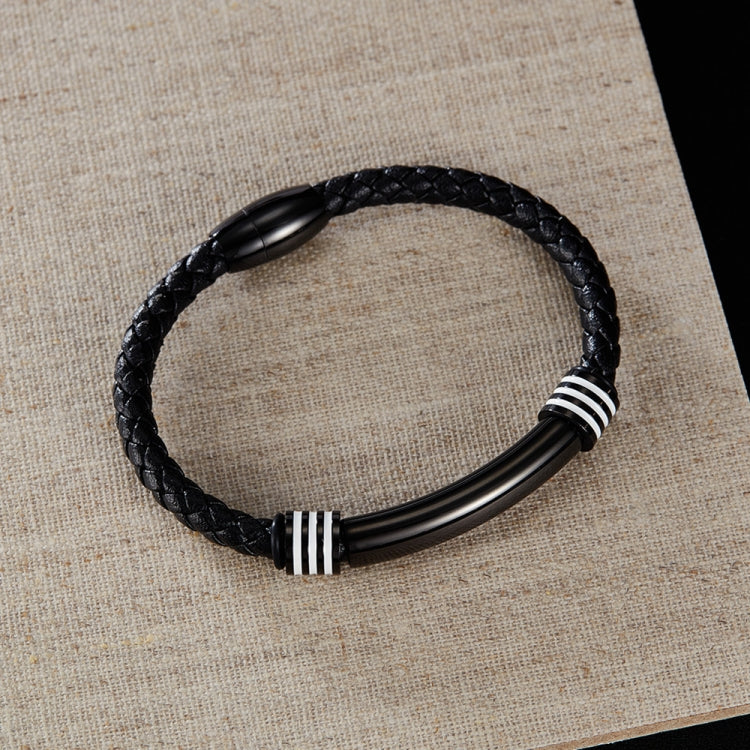 OPK PH1586 Simple Men Leather Bracelet Stainless Steel Magnetic Insert Buckle Bracelet, Color: Black - Image 3