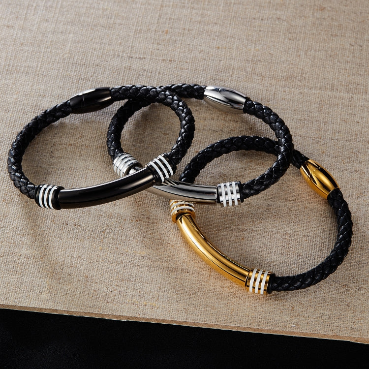 OPK PH1586 Simple Men Leather Bracelet Stainless Steel Magnetic Insert Buckle Bracelet, Color: Black - Image 4