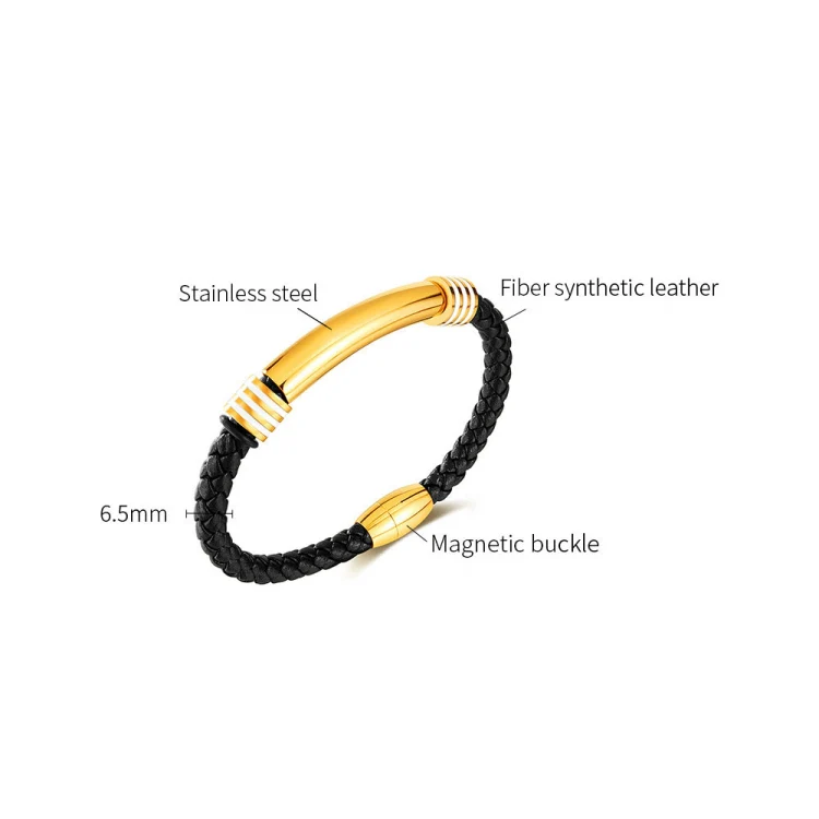 OPK PH1586 Simple Men Leather Bracelet Stainless Steel Magnetic Insert Buckle Bracelet, Color: Gold - Image 5