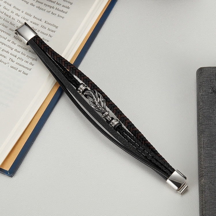 OPK PH1589 Stainless Steel Vintage Multi-Layer Braided Leather Bracelet - Image 4