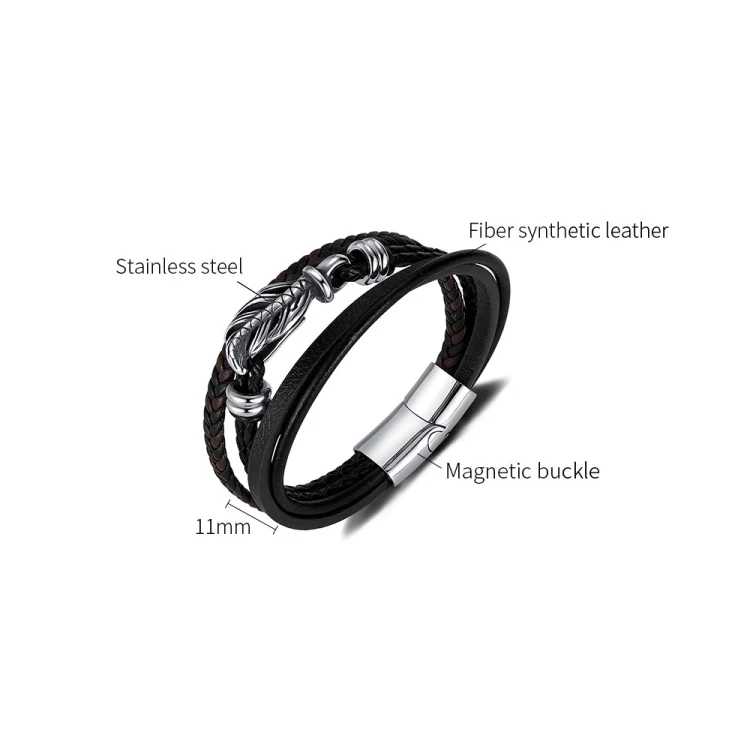 OPK PH1589 Stainless Steel Vintage Multi-Layer Braided Leather Bracelet - Image 7