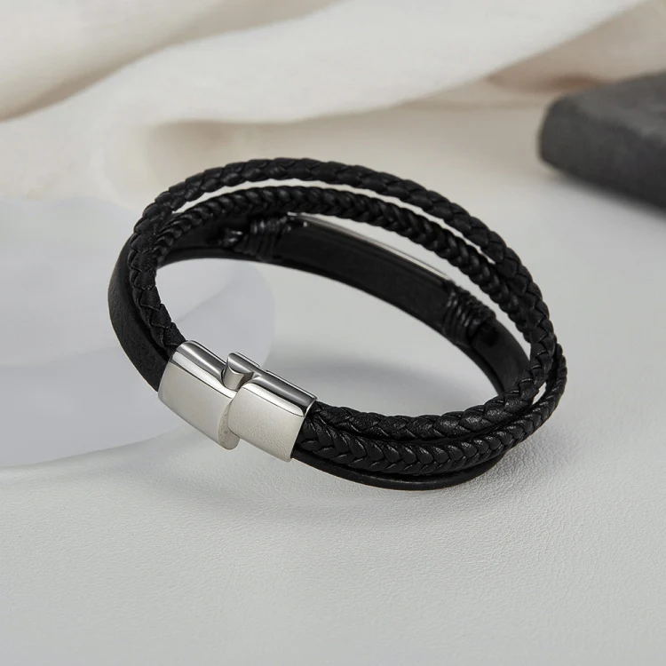 OPK PH1590 Personalized Retro Stainless Steel Multi-Layer Braided Magnetic Buckle Bracelet - Image 3