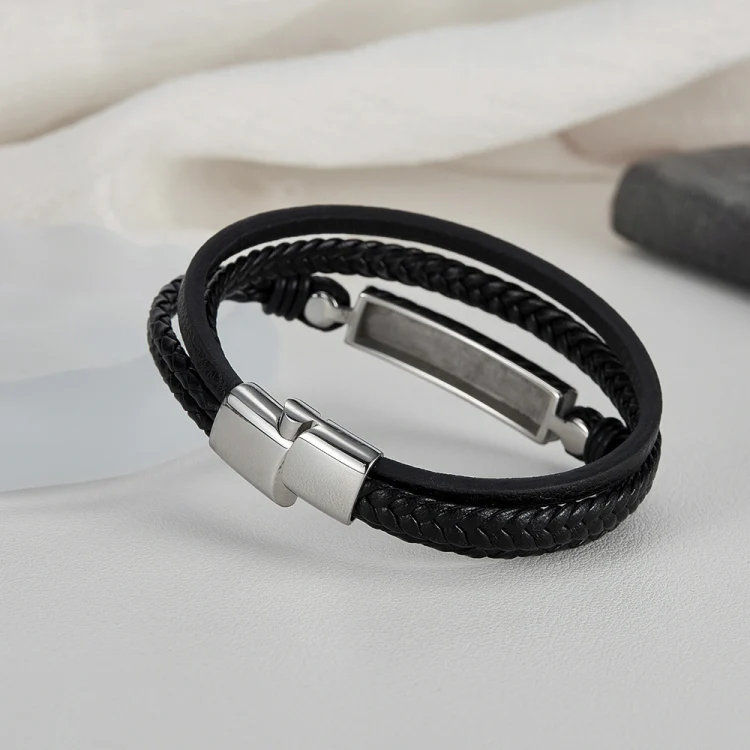 OPK PH1591 Simple Stainless Steel Glossy Multi-Layer Braided Leather Bracelet - Image 3