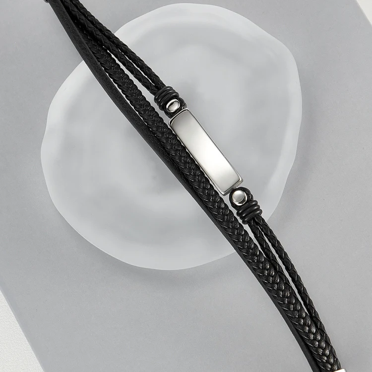 OPK PH1591 Simple Stainless Steel Glossy Multi-Layer Braided Leather Bracelet - Image 4