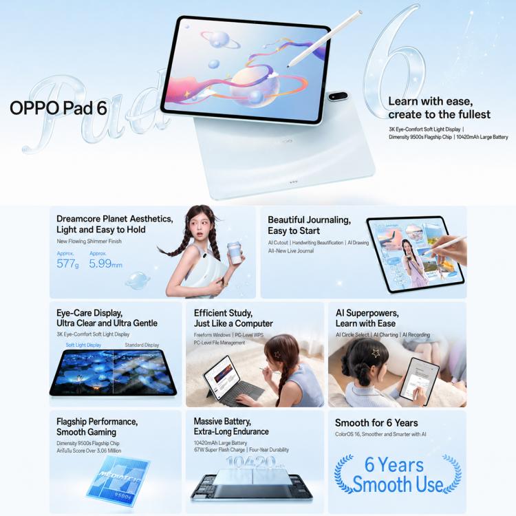 OPPO Pad 6 12.1 inch Tablet PC, 16GB+512GB, ColorOS 16 MediaTek Dimensity 9500s Octa Core (Silver) - Image 4
