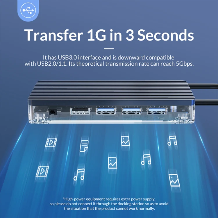ORICO 6 in 1 Type-C Transparent HUB - Image 13
