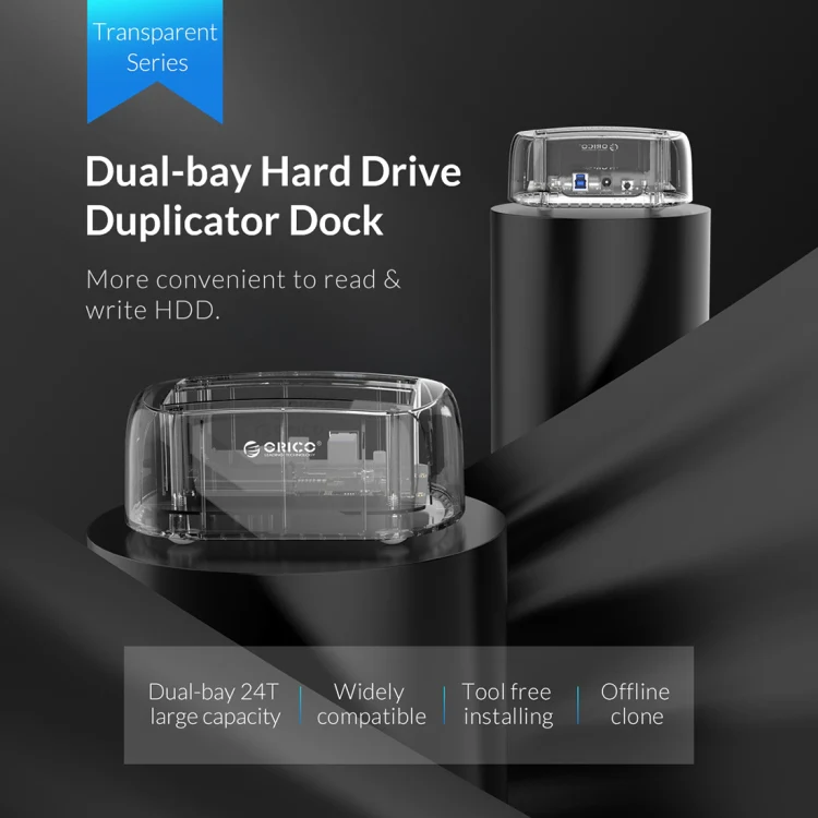 ORICO 6239U3 3.5/2.5inch 2 Bay Transparent USB3.0 Ordinary Reading & Writing Hard Drive Dock - Image 7