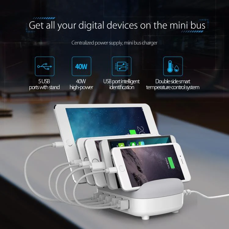 ORICO DUK-5P 40W 5 USB Ports Smart Charging Station with Stand, Plug:AU Plug(White) - Image 5
