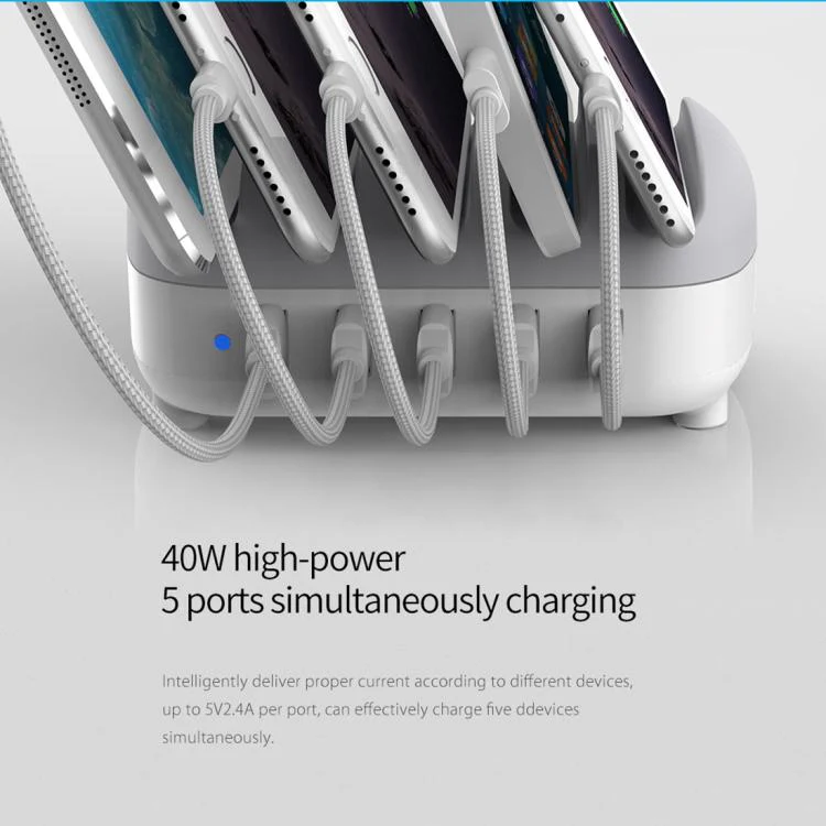 ORICO DUK-5P 40W 5 USB Ports Smart Charging Station with Stand, Plug:UK Plug(White) - Image 6