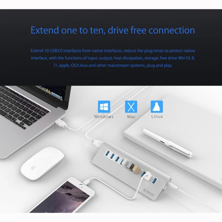 ORICO M3H10-U3-V2 Aluminum Alloy 10 USB 3.0 Ports HUB - Image 10
