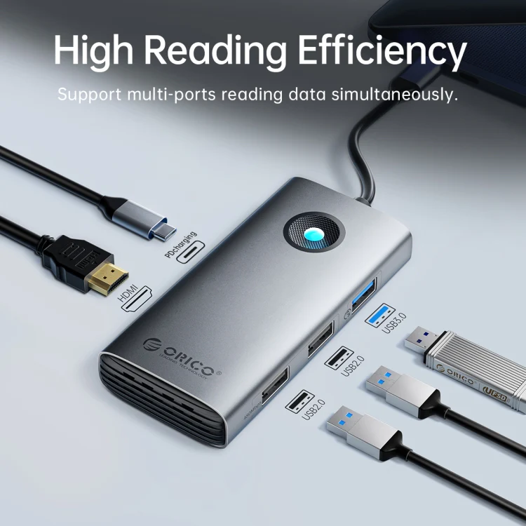 ORICO ORICO-PW11-6PCR R45 Type-C / USB-C 6-in-1 5Gbps Multifunction Docking Station (Silver) - Image 4