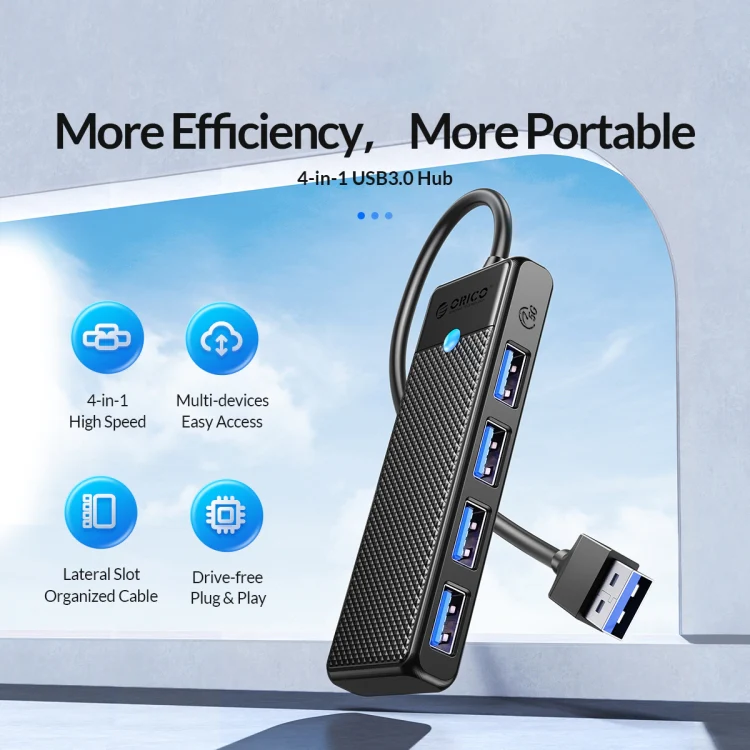 ORICO PAPW4A-U3 4 in 1 USB to USB Multi-function Docking Station HUB Adapter(Black) - Image 3