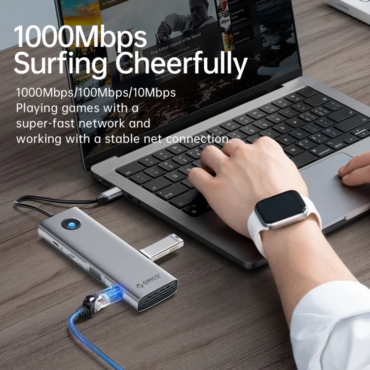 ORICO PW11-8PM Type-C / USB-C 8-in-1 5Gbps Multifunction Docking Station Card Reader (Silver) - Image 6