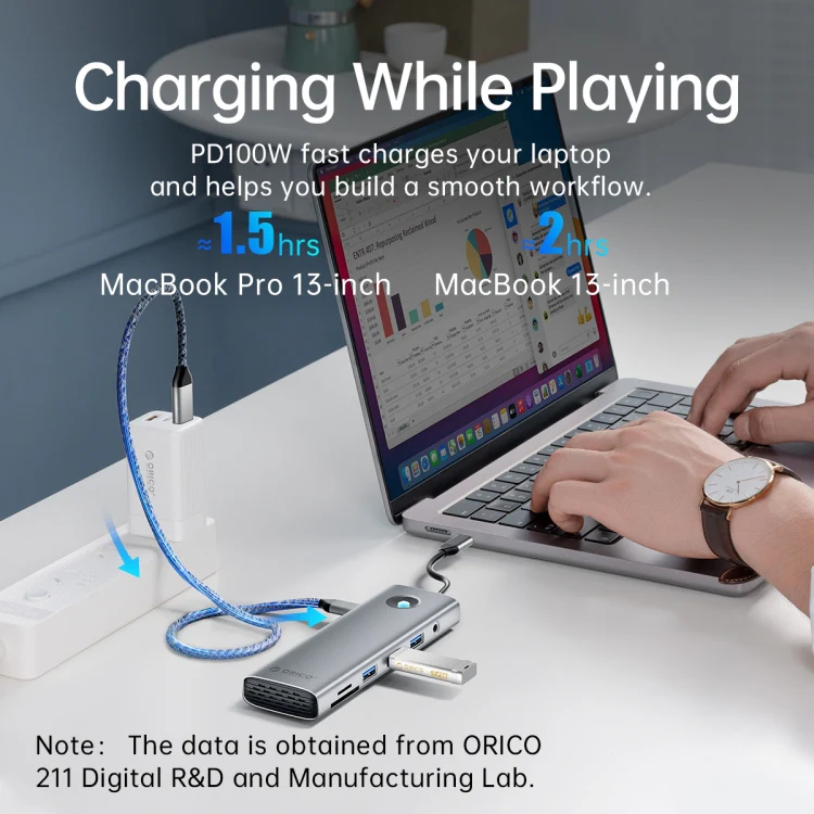 ORICO PW11-8PM Type-C / USB-C 8-in-1 5Gbps Multifunction Docking Station Card Reader (Silver) - Image 7