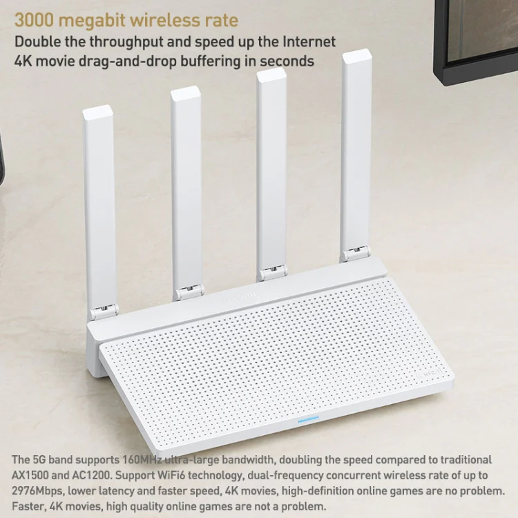 Original Xiaomi AX3000T 2.4GHz/5GHz Dual-band 1.3GHz CPU Router Supports NFC Connection, US Plug(White) - Image 2