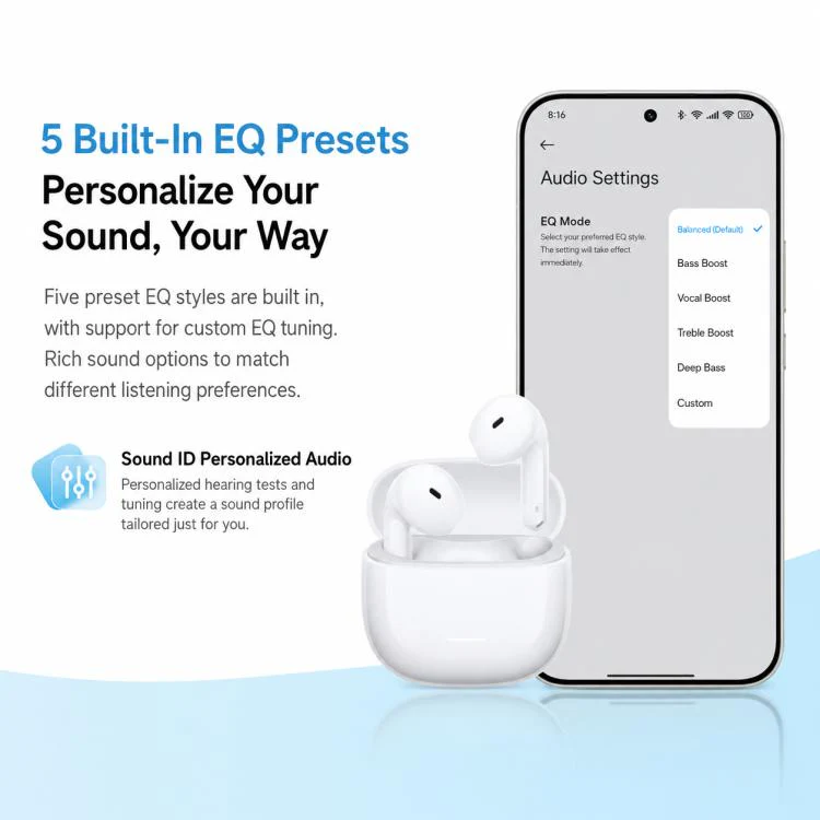 Original Xiaomi REDMI Buds 8 Active Semi In-Ear Bluetooth Earphone(Transparent Blue) - Image 2